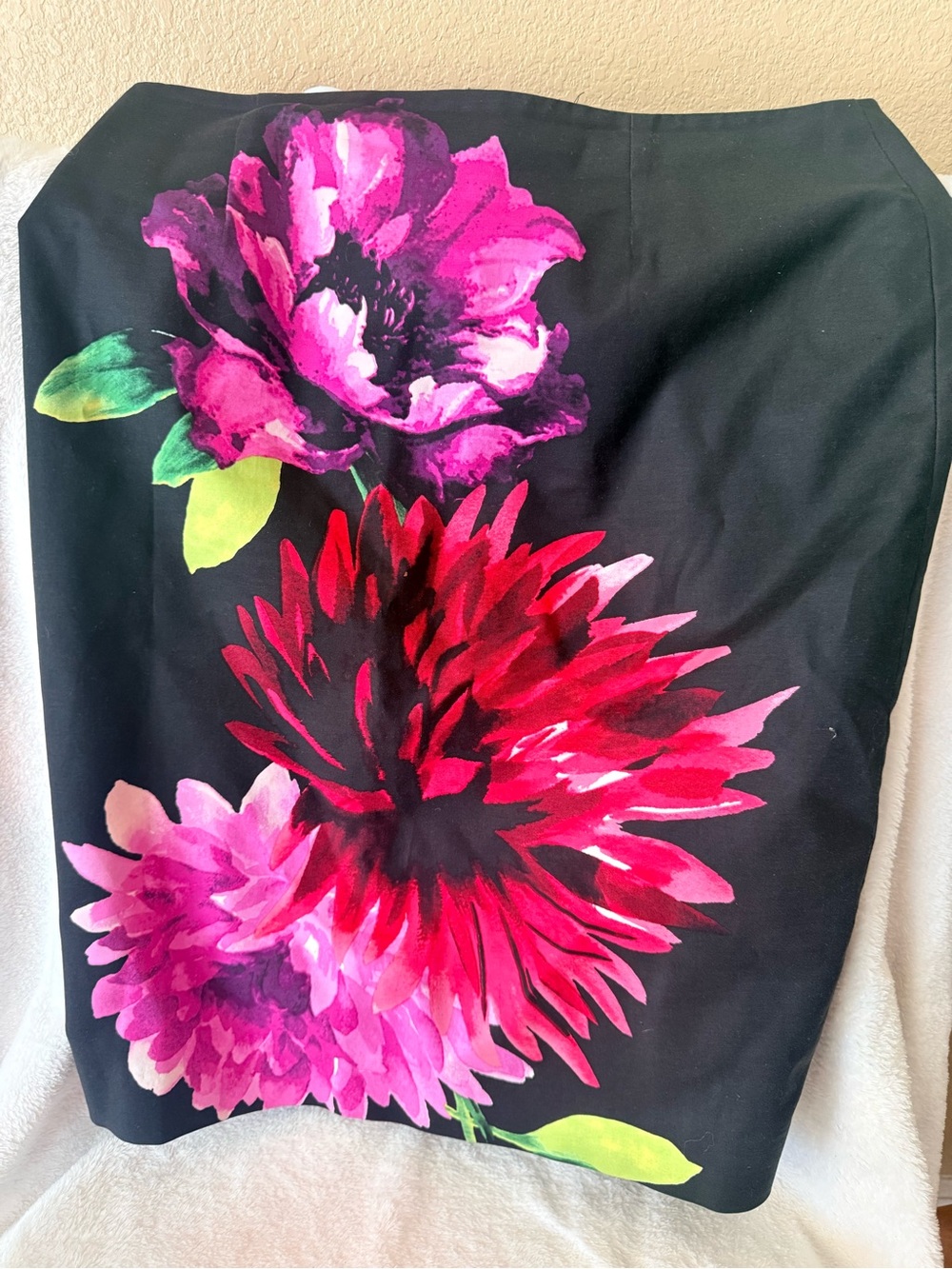 Premise Black Midi Skirt with Pink & Red Floral Print